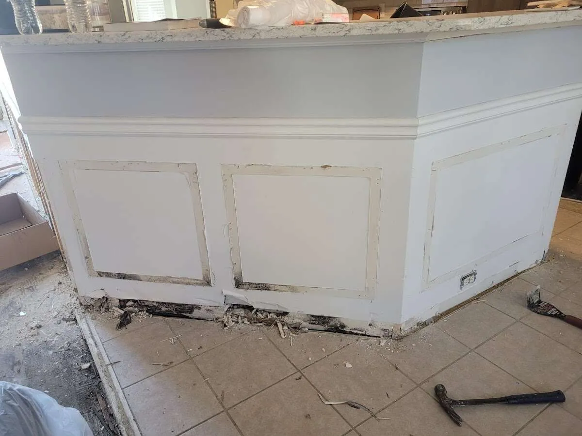 Water damage and mold on kitchen during Storm Damage Restoration in Brewer
